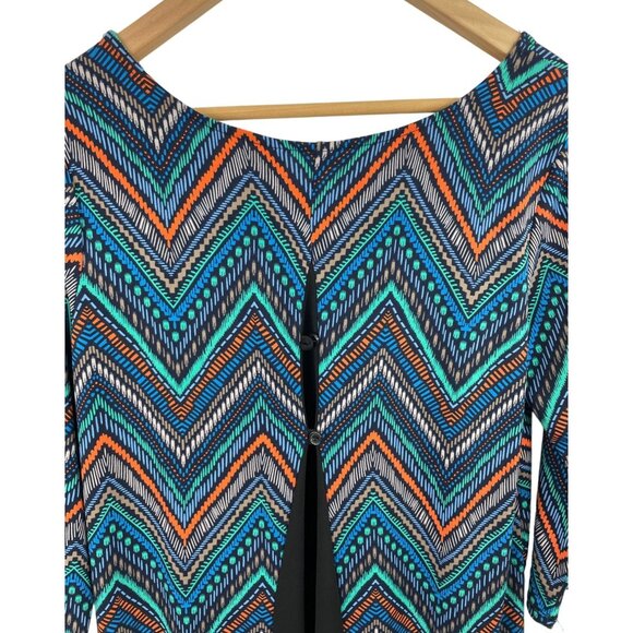 Cato Womens Size Small Multicolor Geometric Print 3/4 Sleeve Knit Shirt - Picture 5 of 10